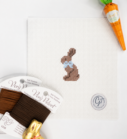 Mini Chocolate Bunny with Blue Bow Canvas